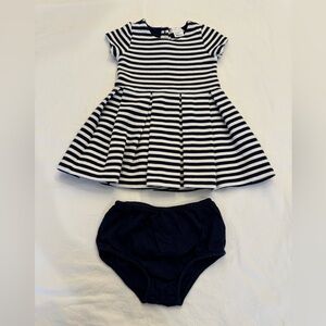 Ralph Lauren Striped Navy and White Dress with Diaper Cover Set - Size 18 Month